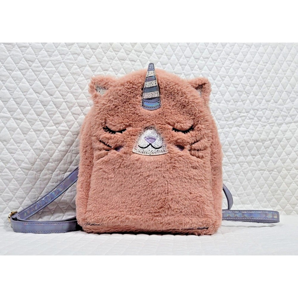 UnderOneSky Girls Soft Plush Mini Backpack Unicorn Adjustable Iridescent Straps